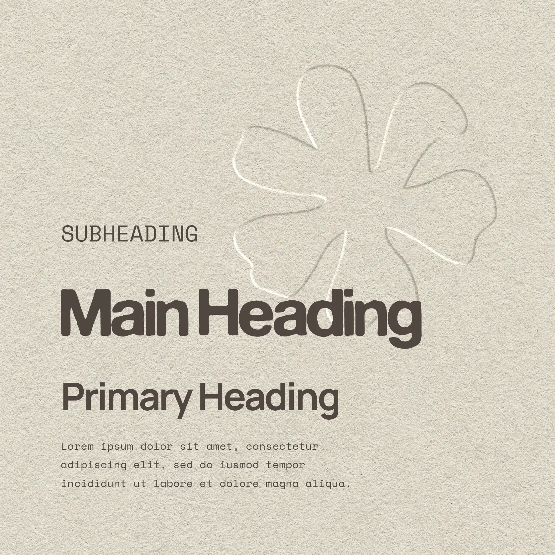 A textured off white background with an embossed snowflake motif as the background, then showcasing their collection of fonts that make up their typography suite shown in correct hierachy.