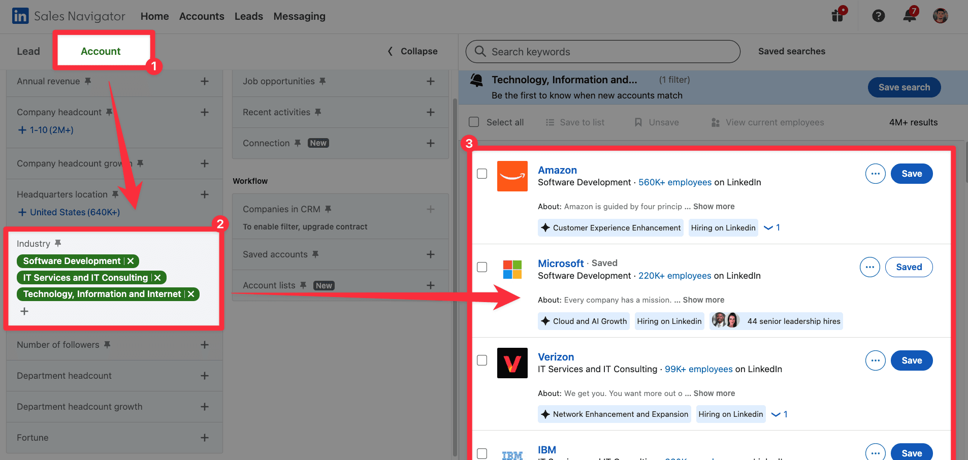 SaaS filters on LinkedIn Sales Navigator