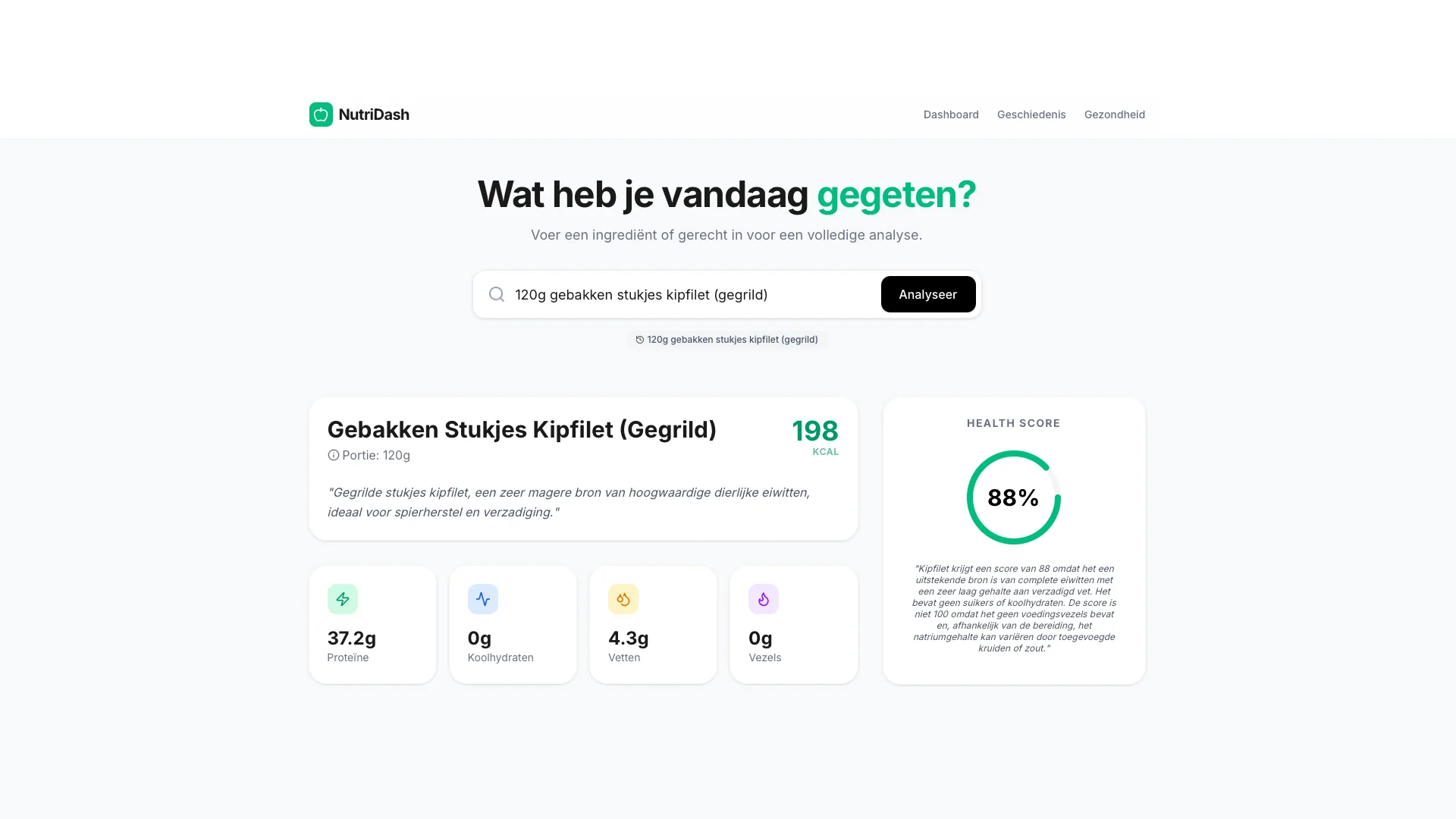 interface van voedingsanalyse app