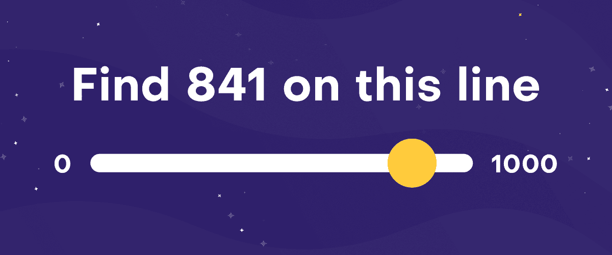 Talamo test screen, Numberline (Number line): ‘Find 841 on this line’ above a 0 to 1000 line, with the marker placed near 841.