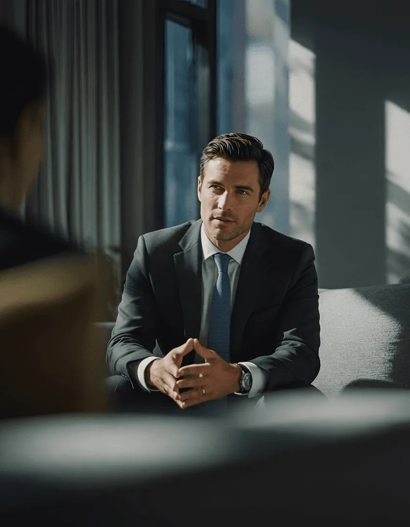 Man in suit with arms crossed smiling