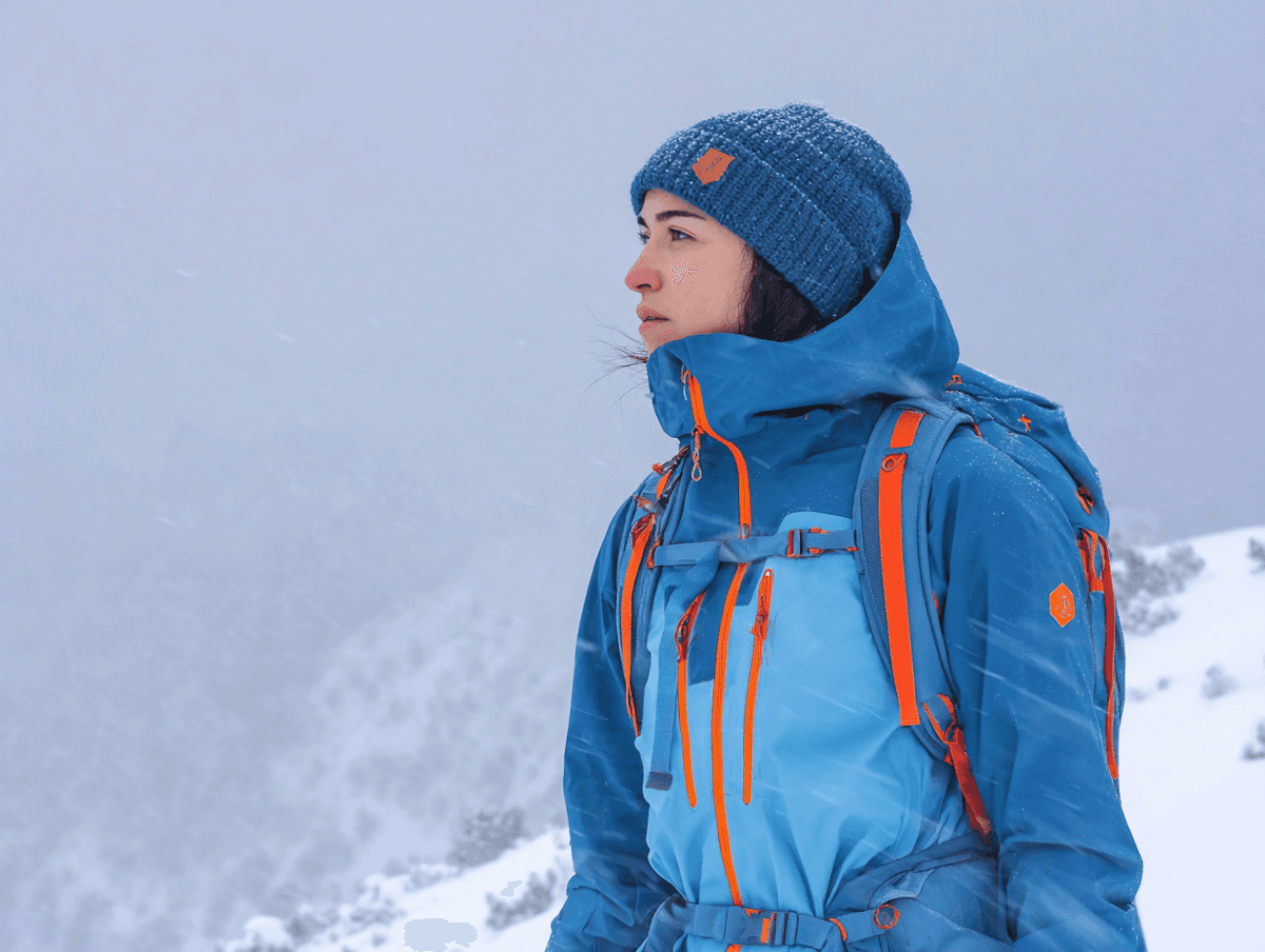 Woman trekking in cold