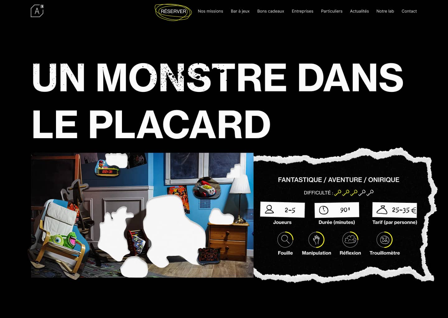 Section de présentation de l'escape game d'extérieur.