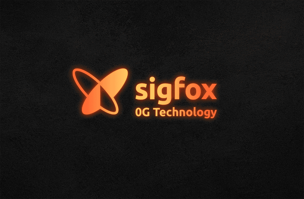 Sigfox logo that lights up non a black background.