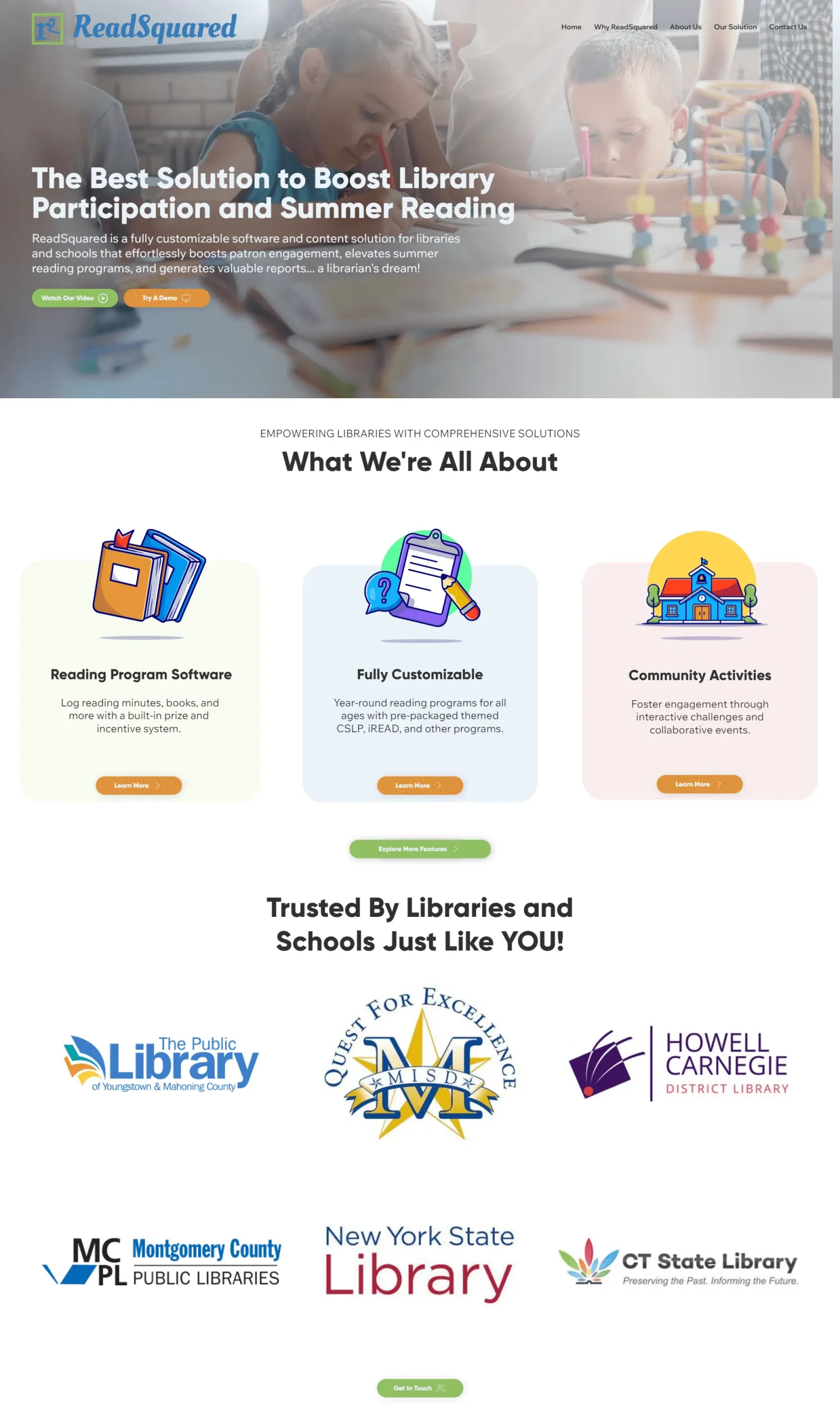 Read Squared website design preview – educational software and library engagement platform web design by RJP.design Web Design Agency NYC, focused on boosting reading programs and participation.