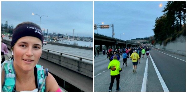  Running along the I-5 express lanes with the Space Needle in the background! 