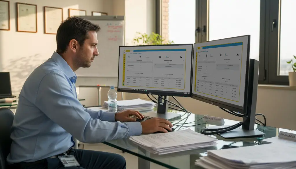 Il responsabile IT controlla la dashboard della sicurezza dal gestionale sicurezza sul lavoro.