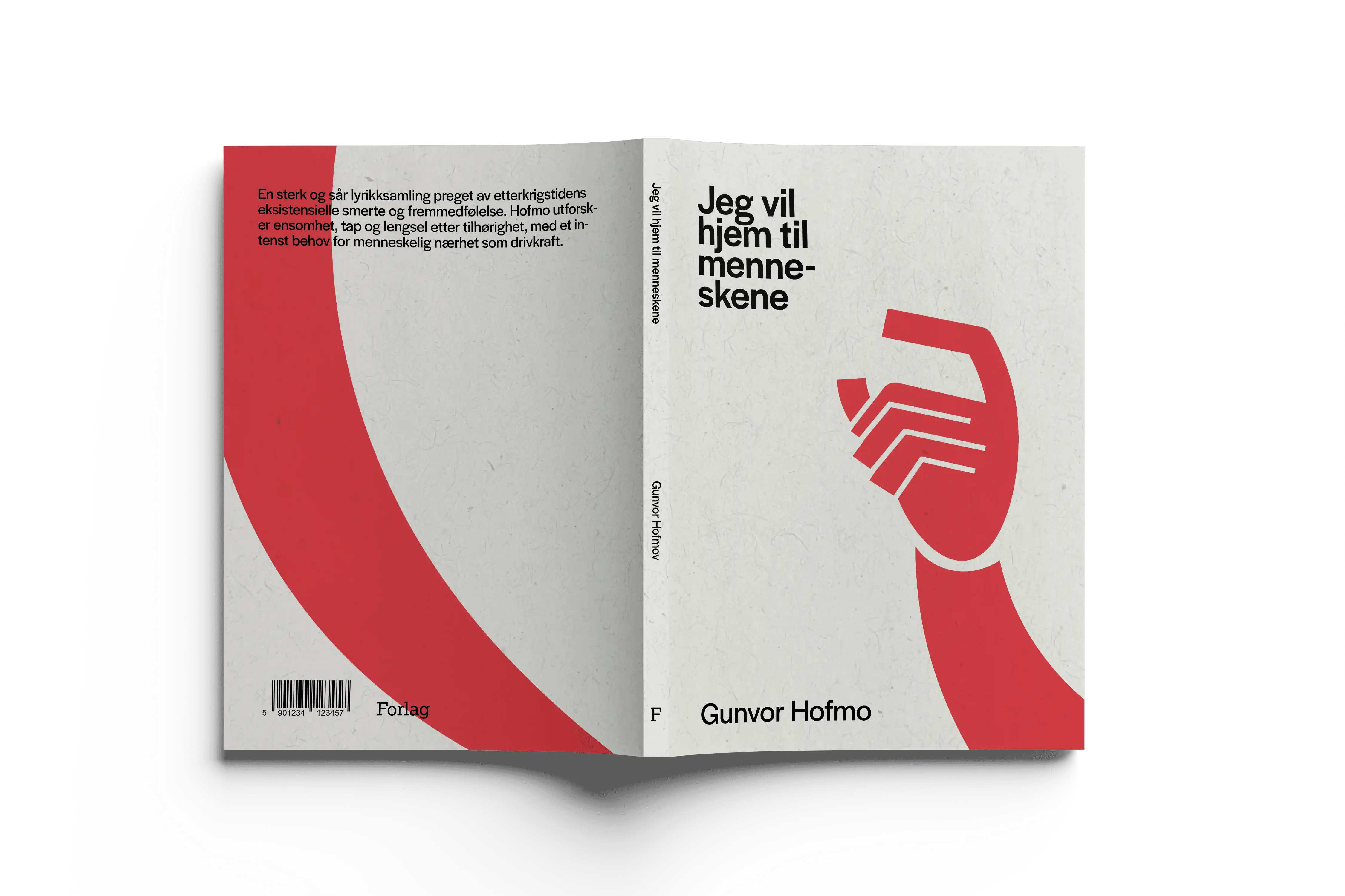 bokserie omslag design for "jeg vil hjem til menneskene" av Gunvor Hofmo, illustrert med røde hender