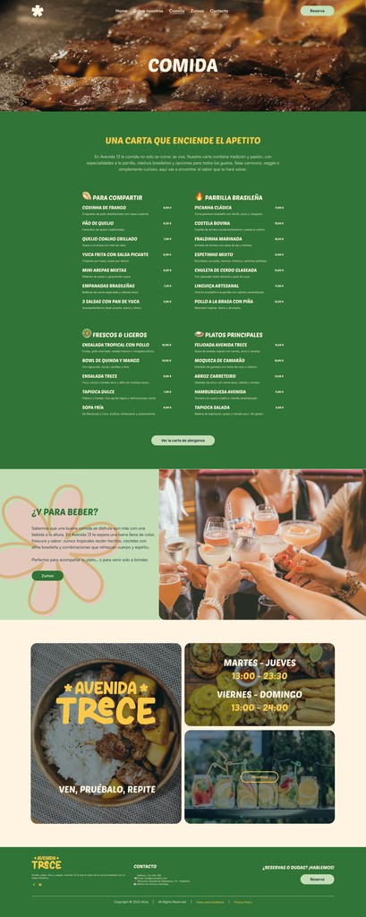 Avenida 13 - Web deisgn - Food page