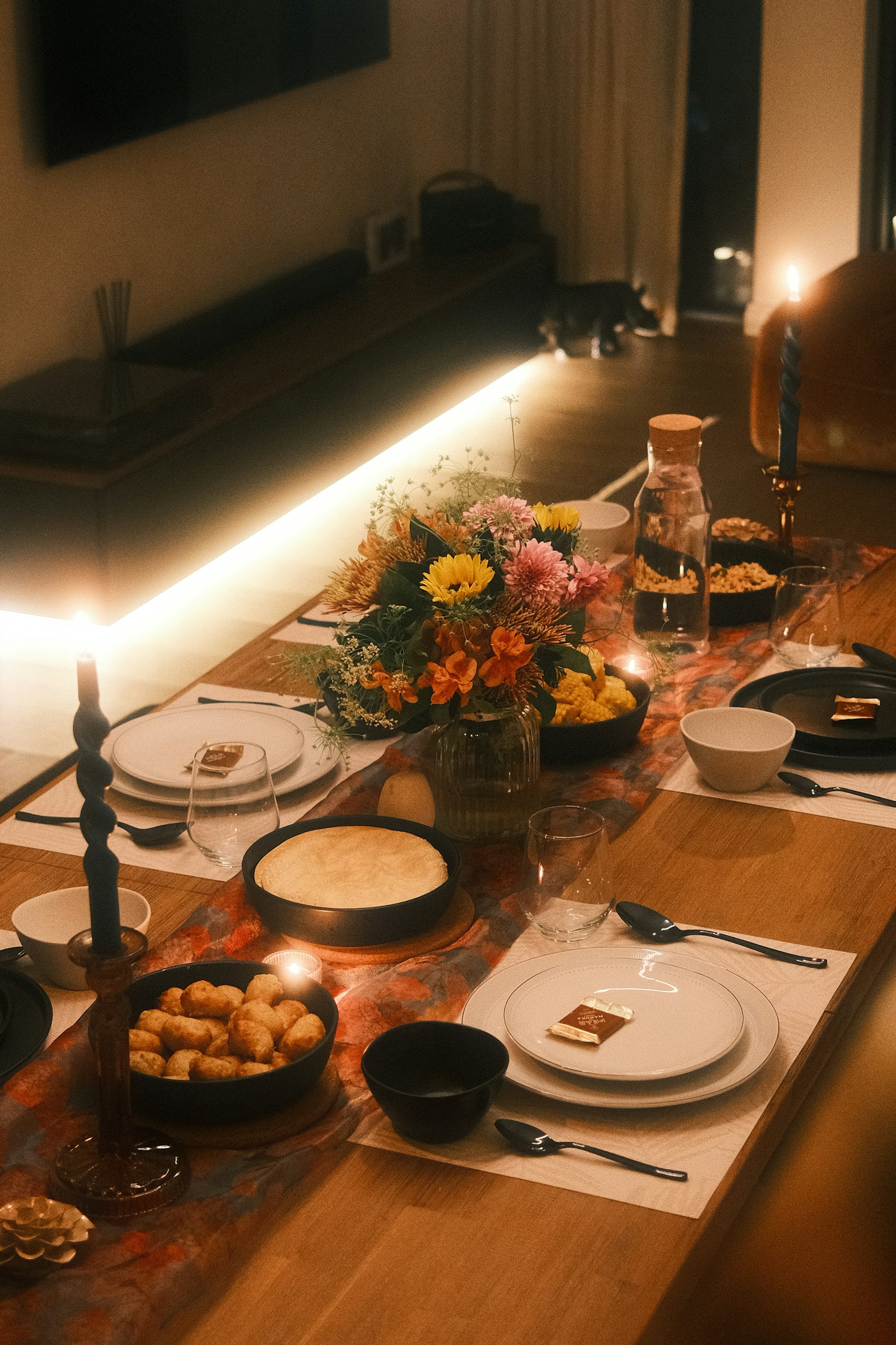 The Mill Room laid for a long dinner
