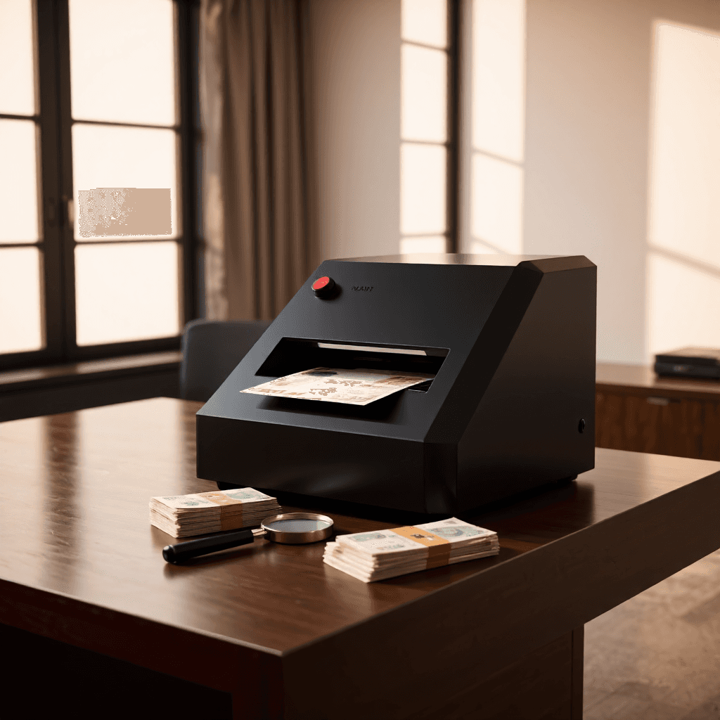product photography of a money detector machine