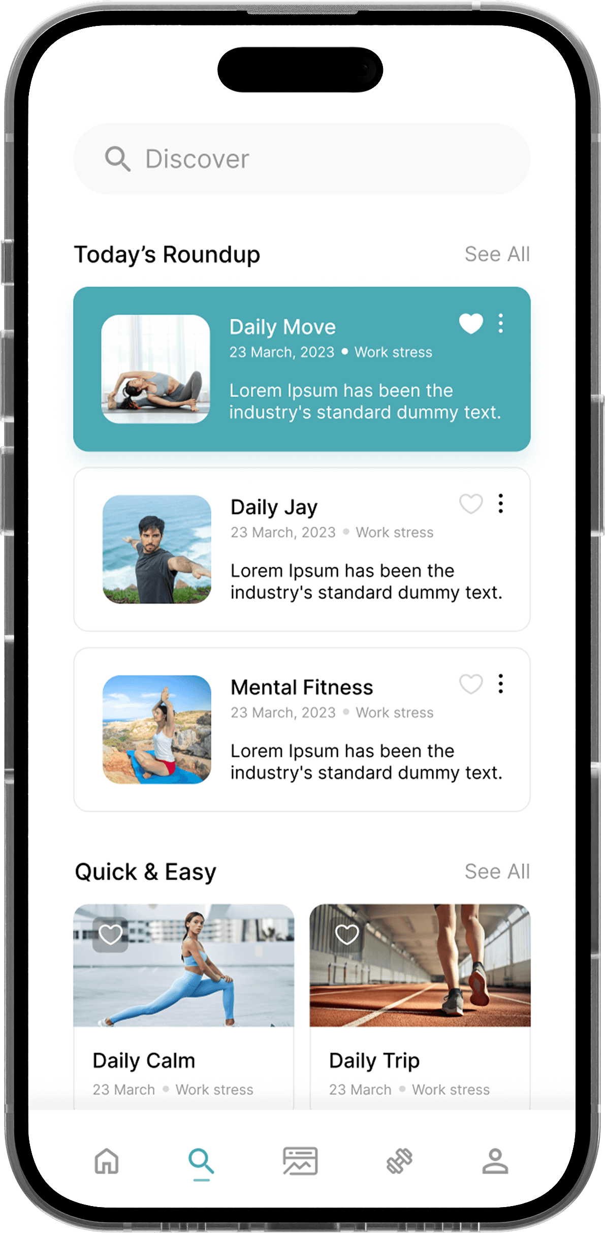 discover Screen Mobile App Design PNG Image