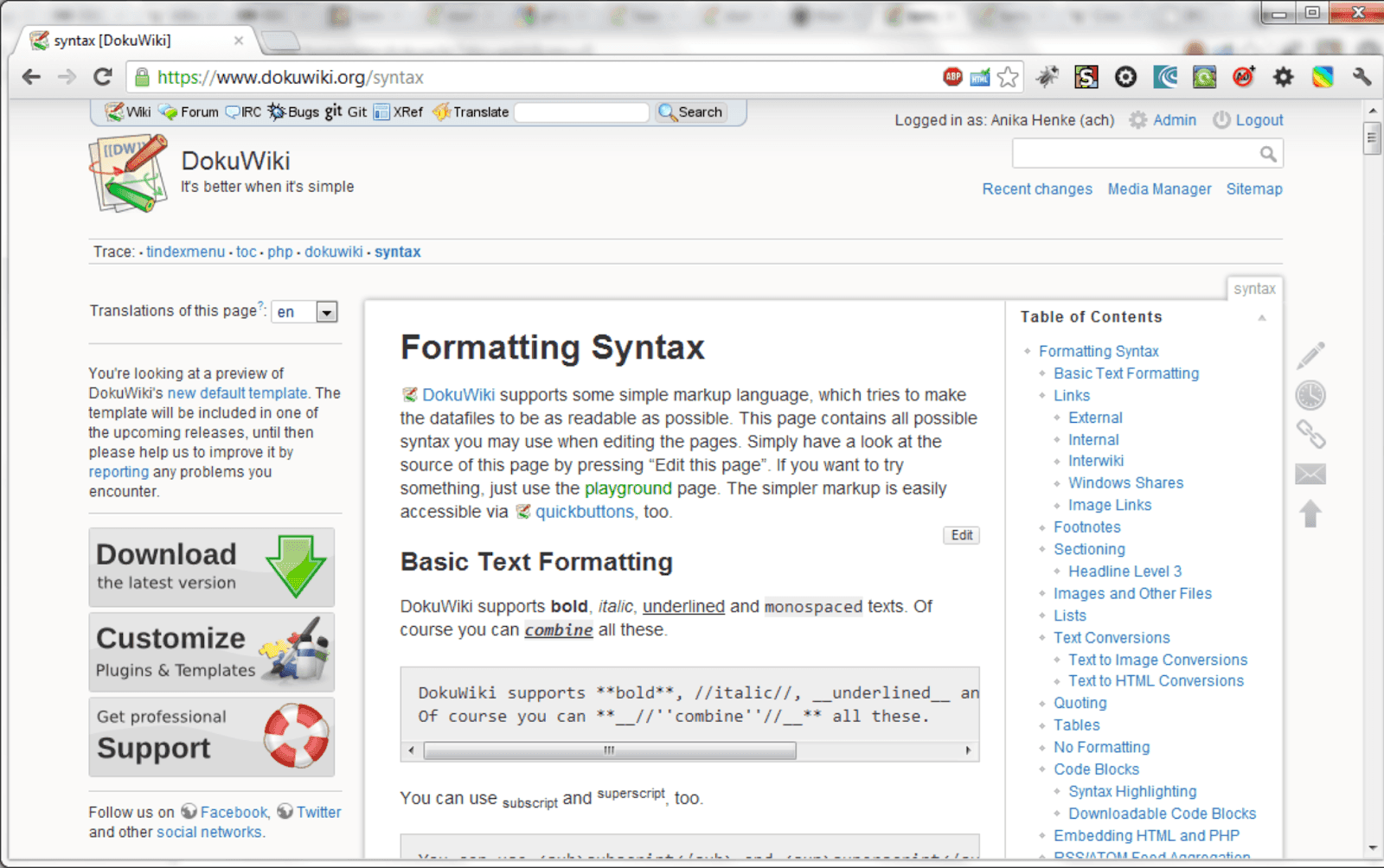 DouKuWiki template overview
