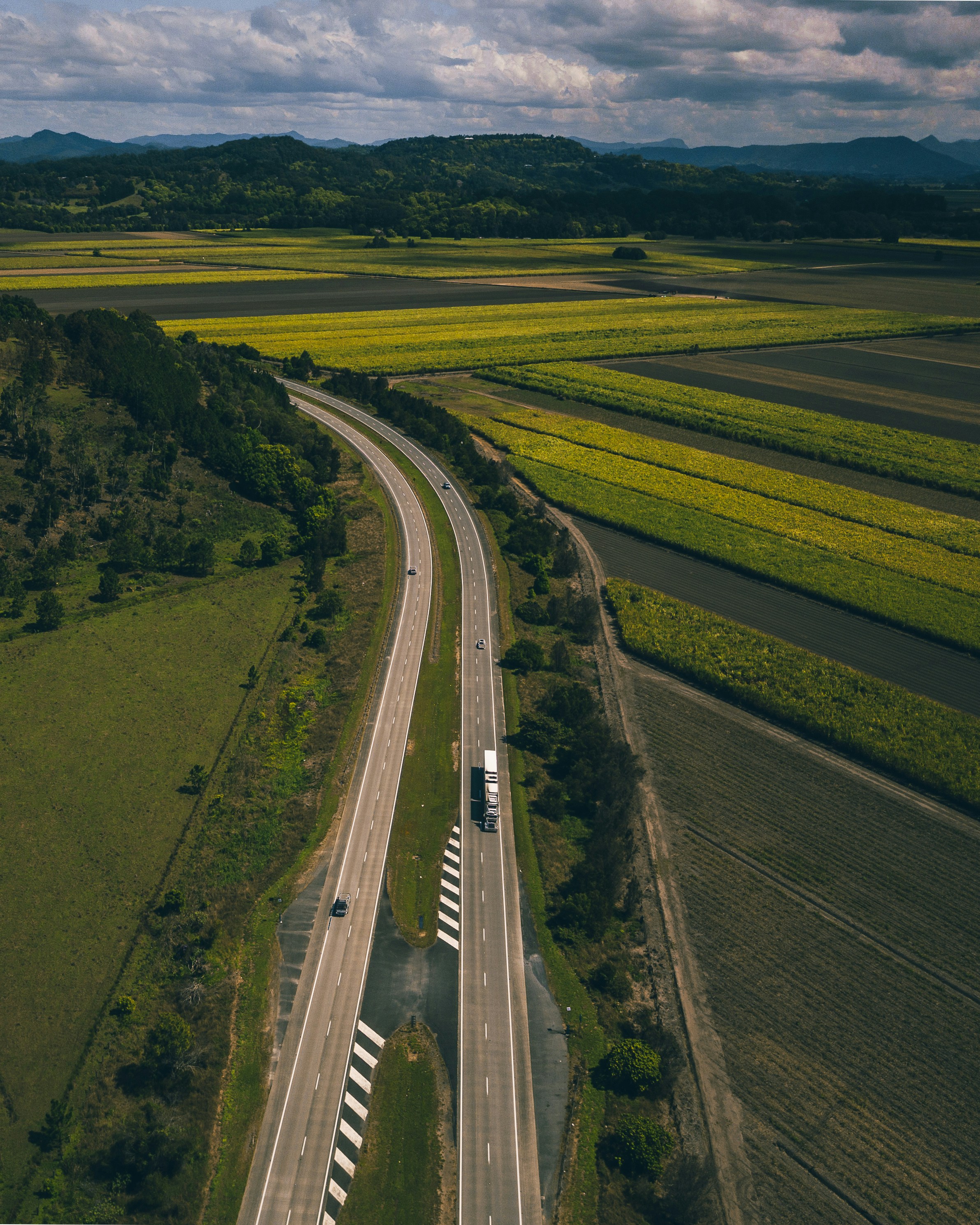 aerial view of a lorry on a highway