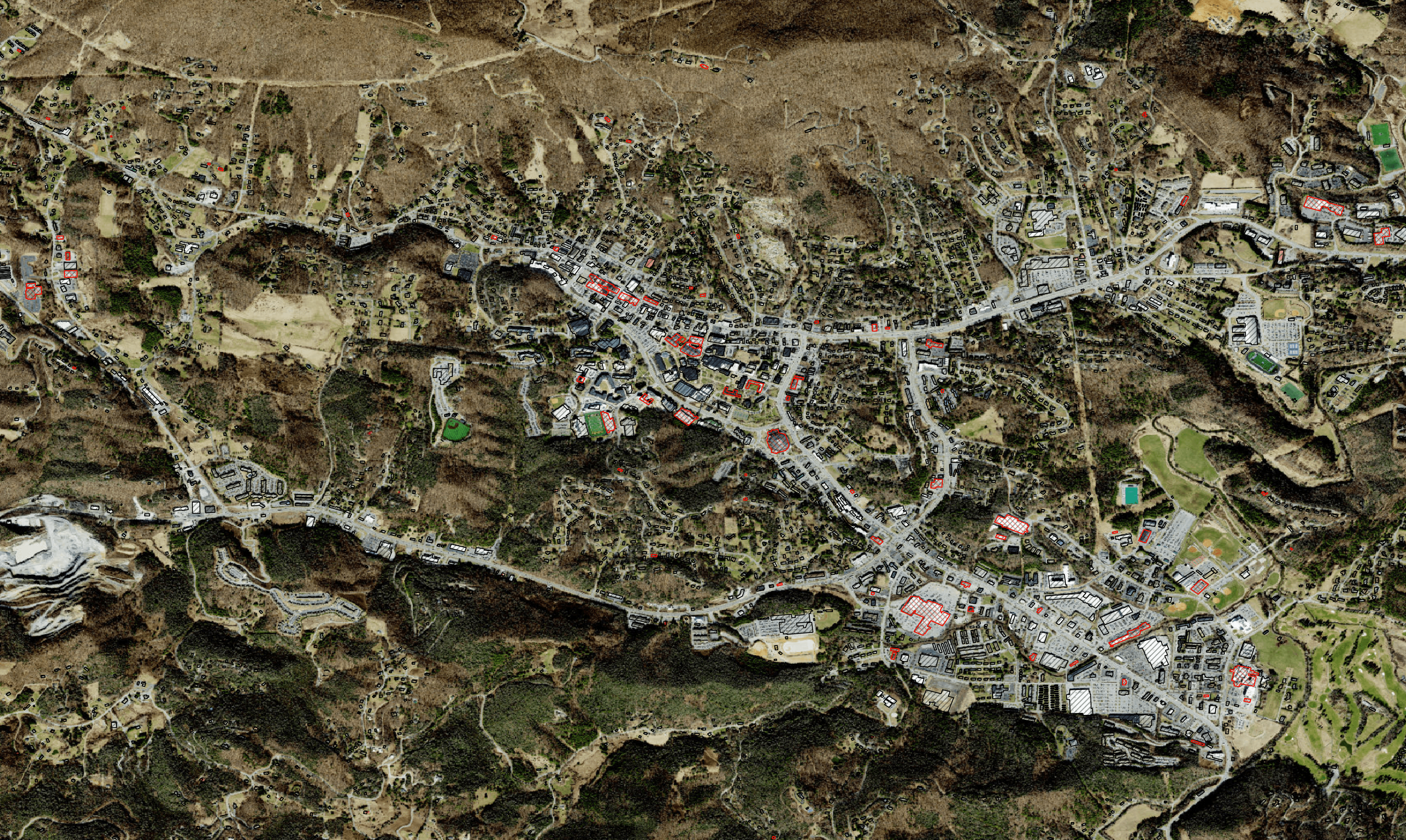 satelitte image identifying damaged properties from a hurricane