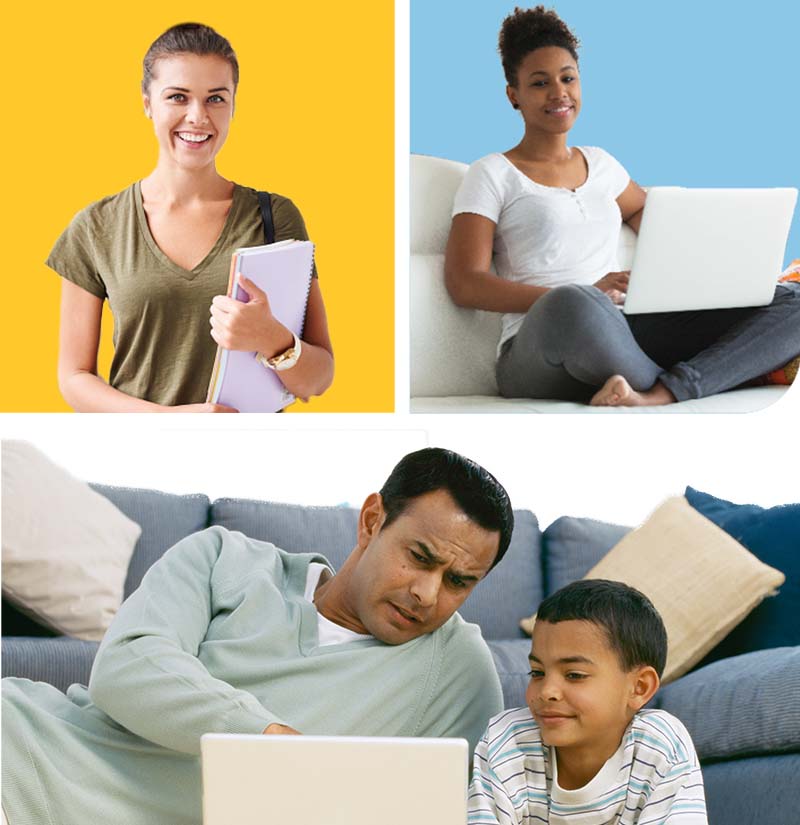 A collage of photos including three happy students posing as a group, a UIU graduate wearing cap and gown and posing with a loved one, and an arial view of campus with large historic limestone building.
