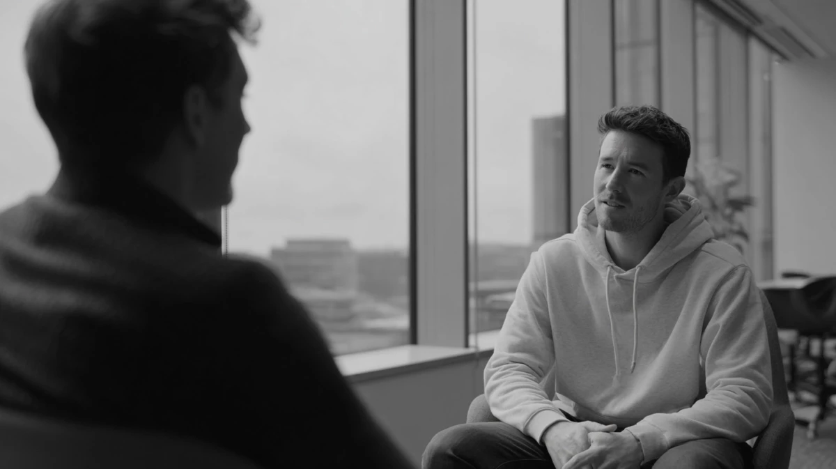 Man in office meeting receiving feedback