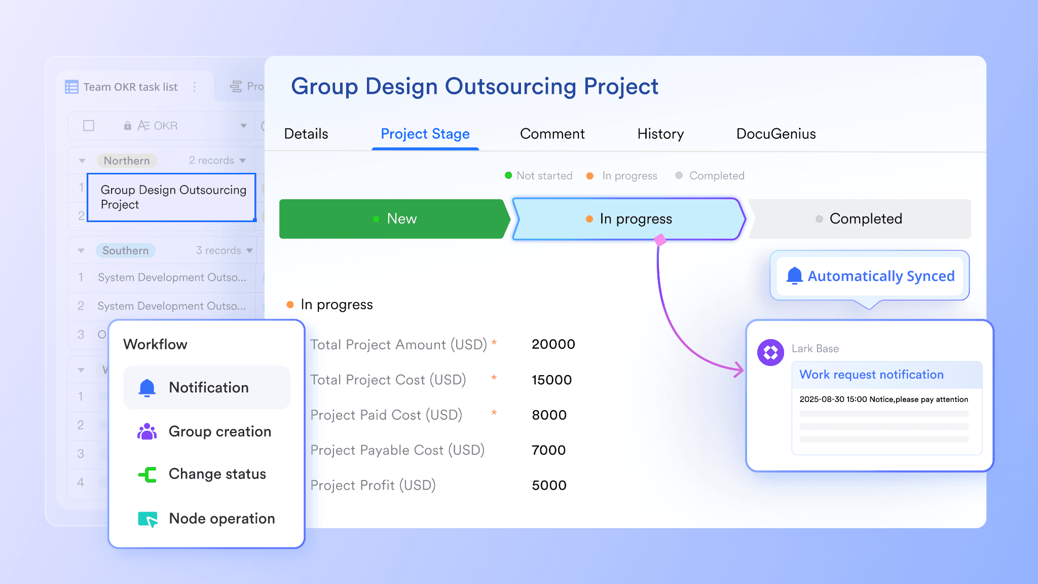 Lark Base's automated workflow and notification feature