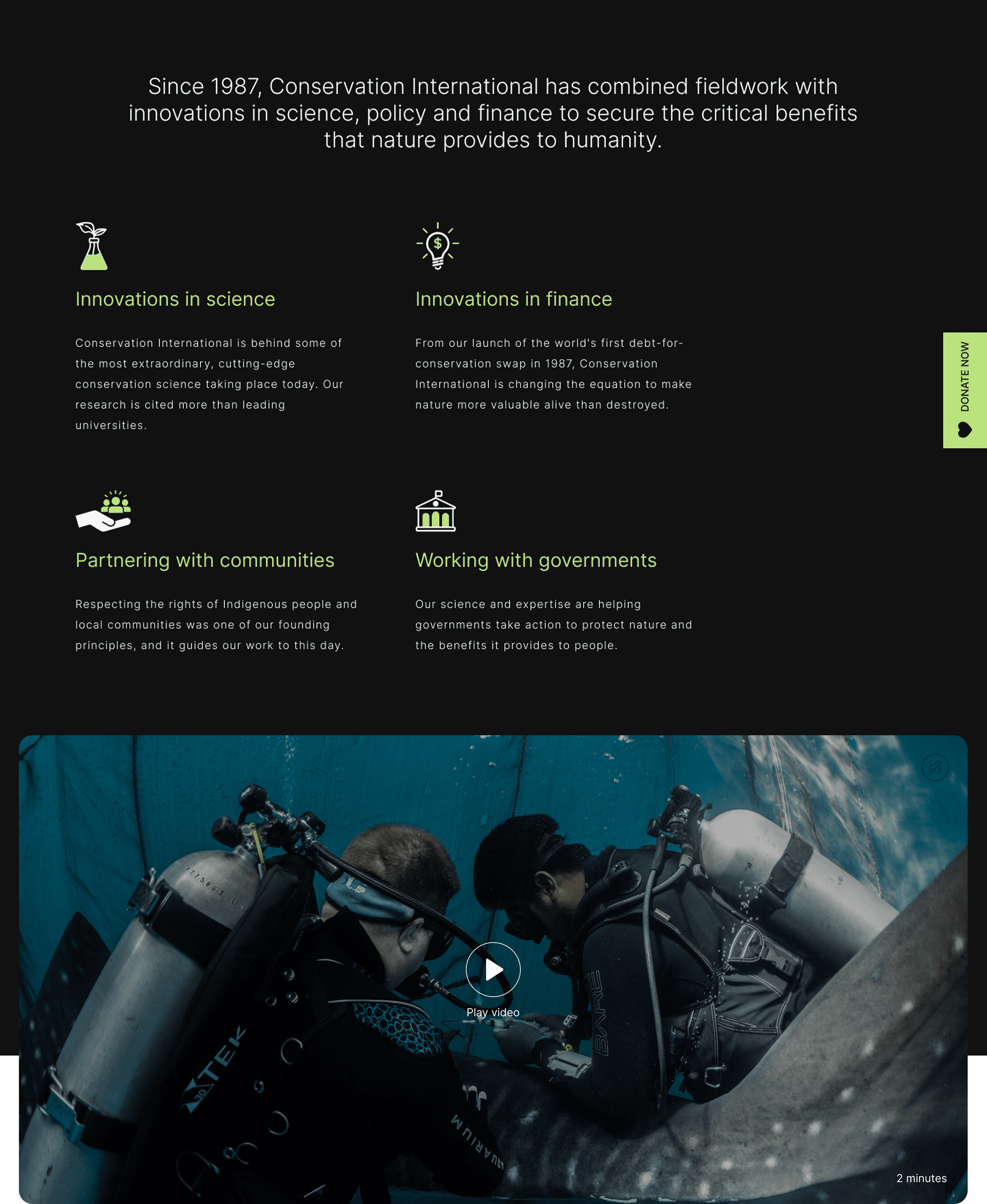What we do section with a full width video playback