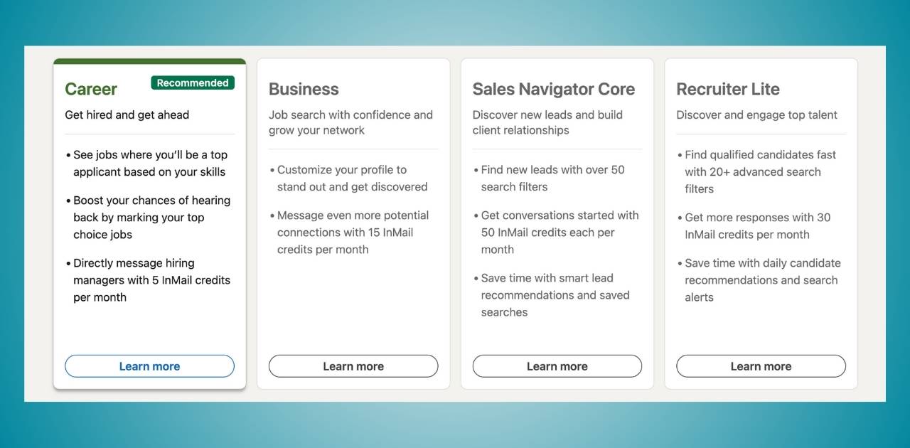 LinkedIn Premium Price Plan Comparison