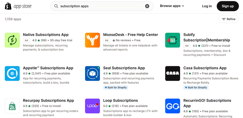 Subscription apps on Shopify