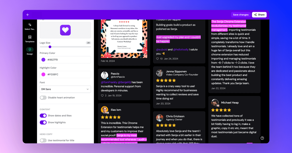 Picture of highlighted testimonials