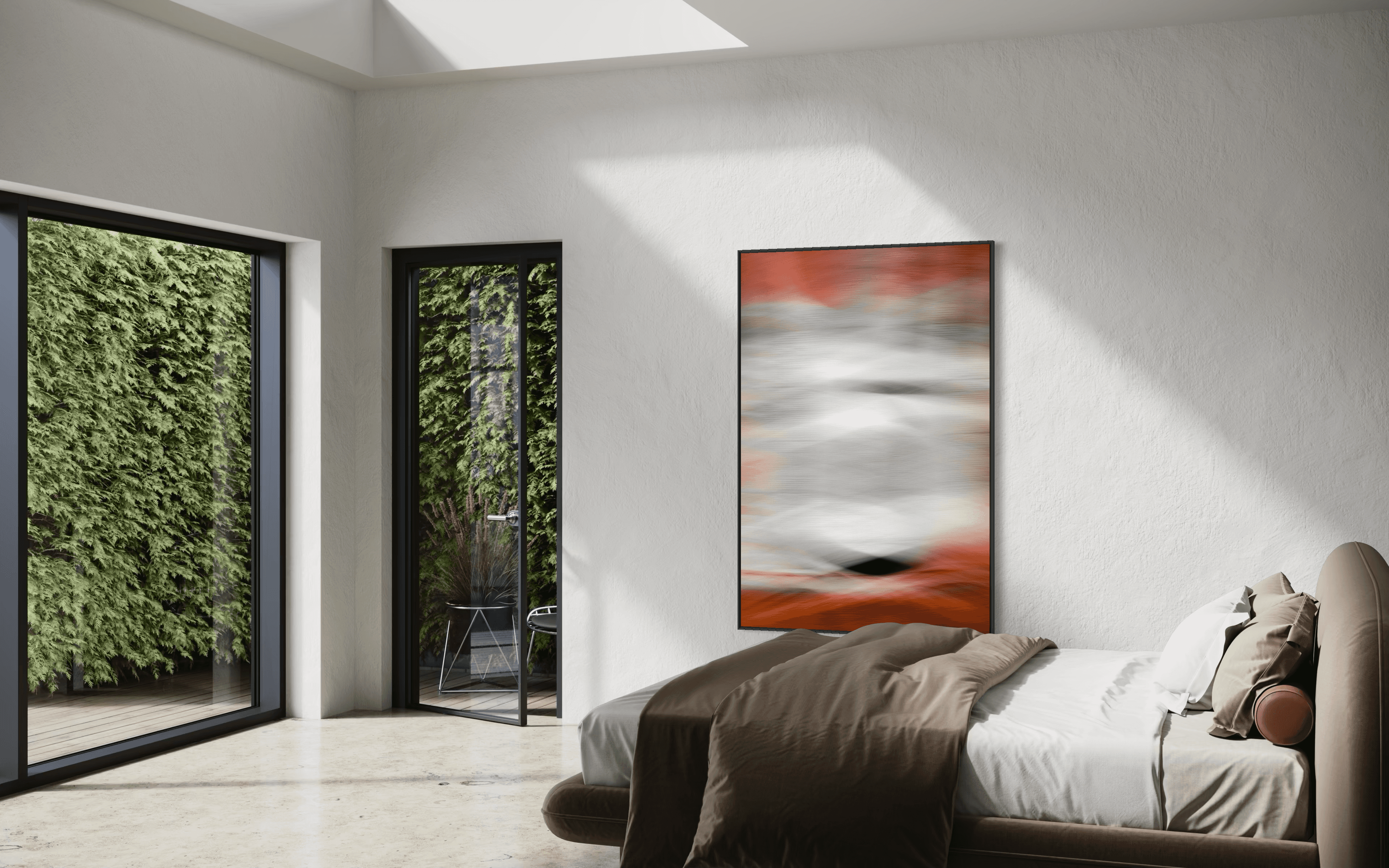 Glass of wate, brush and a color palette on a table