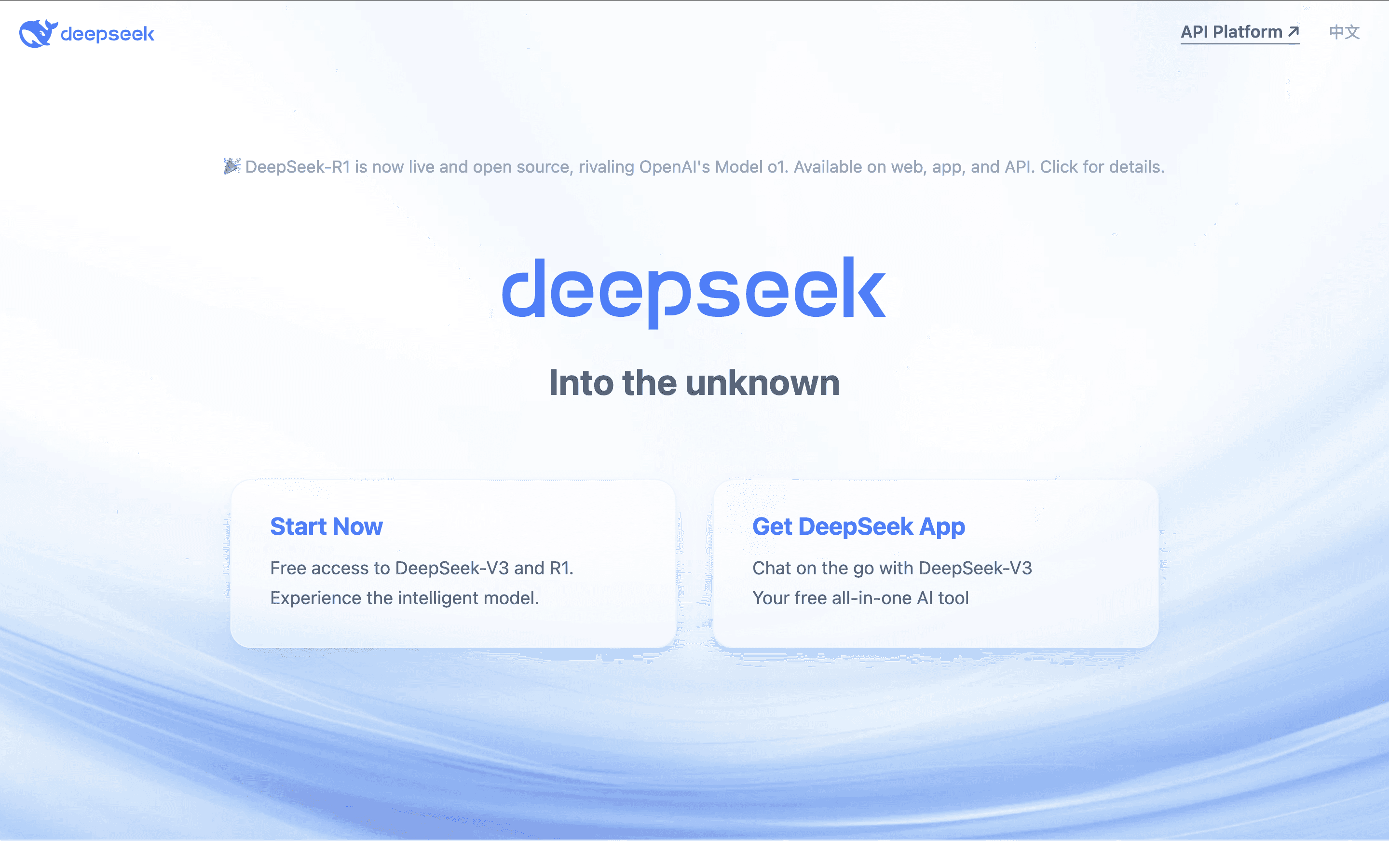 Screenshot van homepage Deepseek