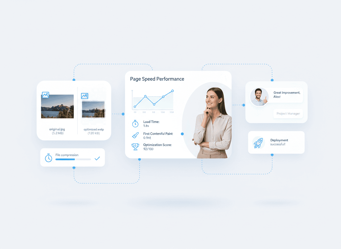 Unoptimized images slowing website load speed with oversized image files causing poor frontend performance