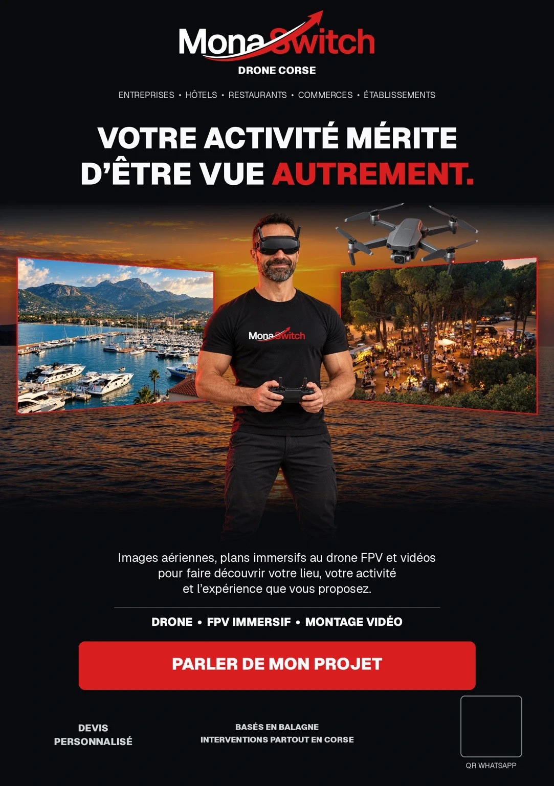 Flyer illustré Drone Corse — Entreprises & établissements : « Votre activité mérite d’être vue autrement »