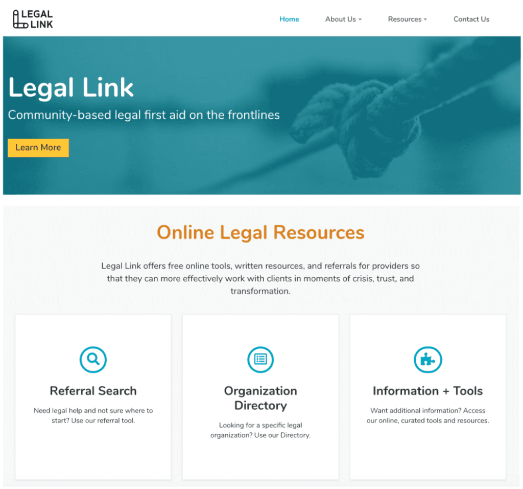 Legal Link's current homepage