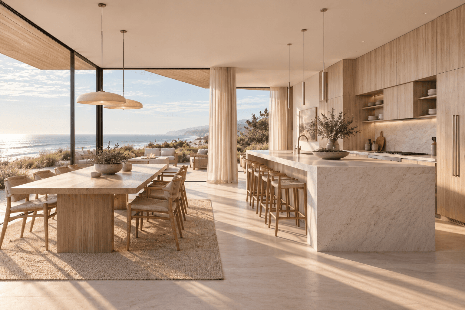 The kitchen and dining area at Dune Terrace