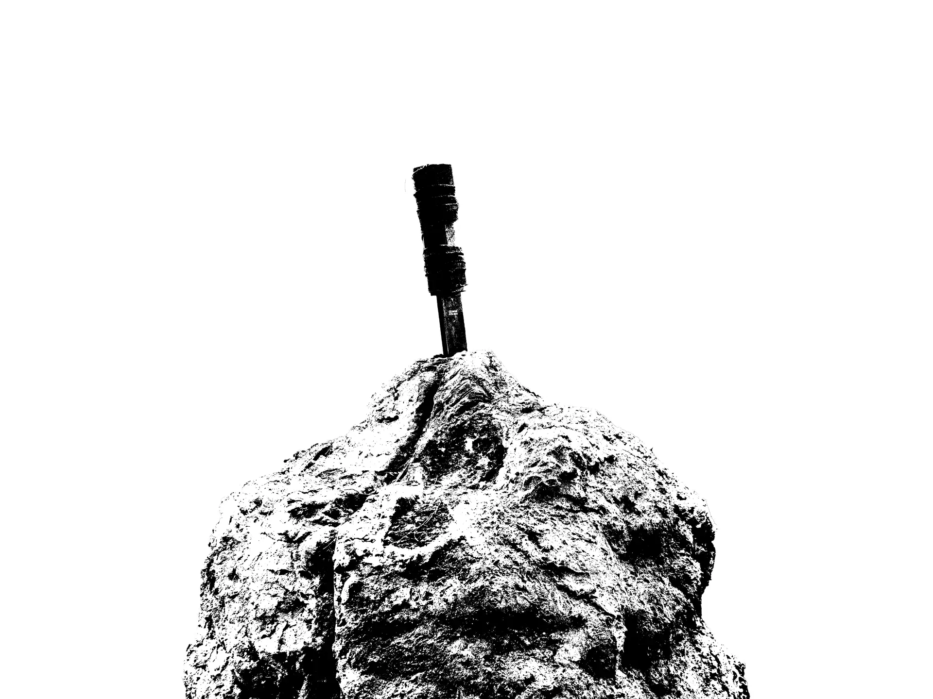 A sword stuck in a rock, cut out on white