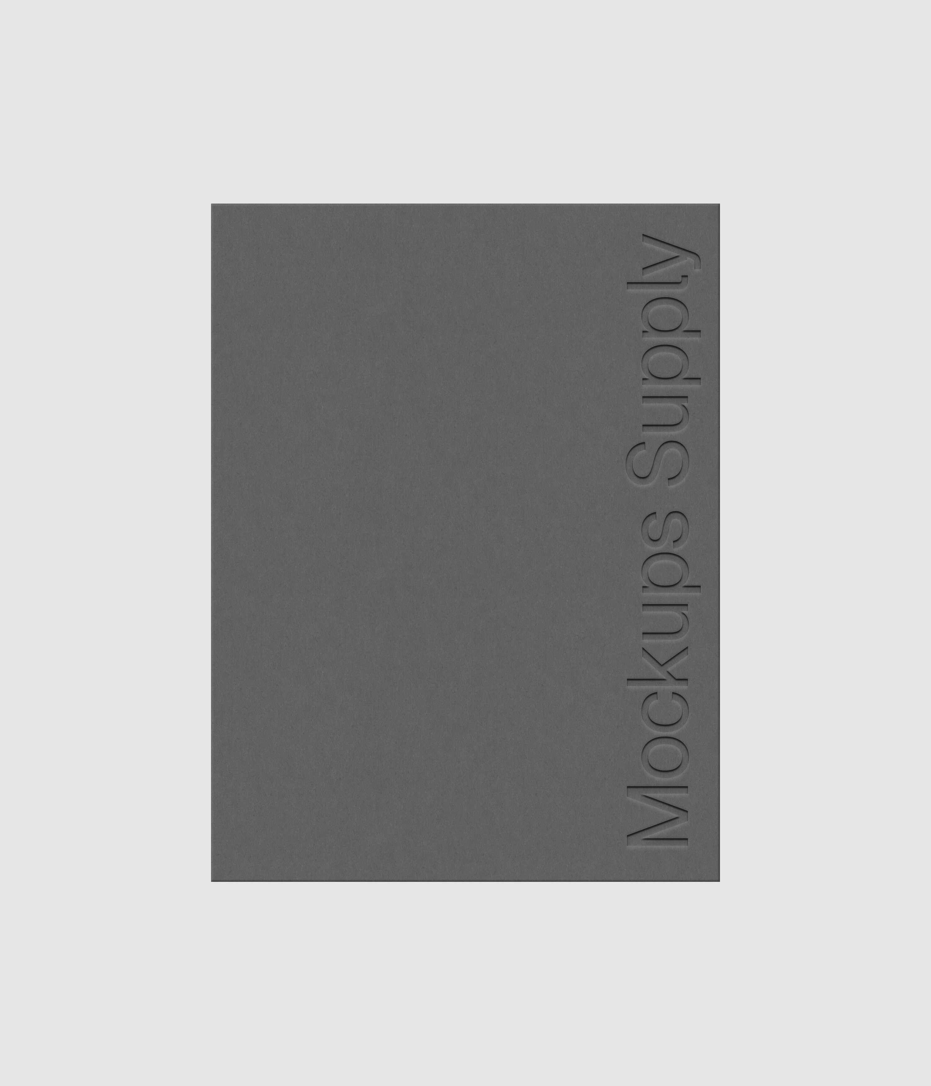 Poster mockup 3:4 portrait PSD with debossed logo effect, grey poster on white background, modern minimal paper mockup for print design and brand identity