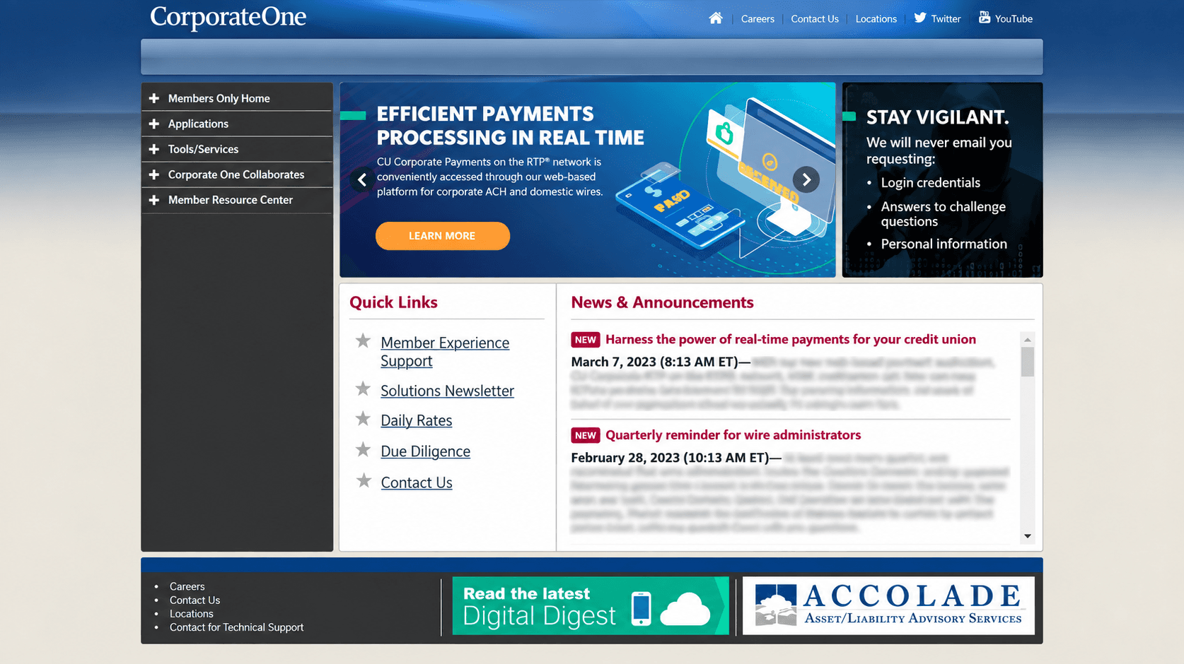 The redesigned Members Only home page