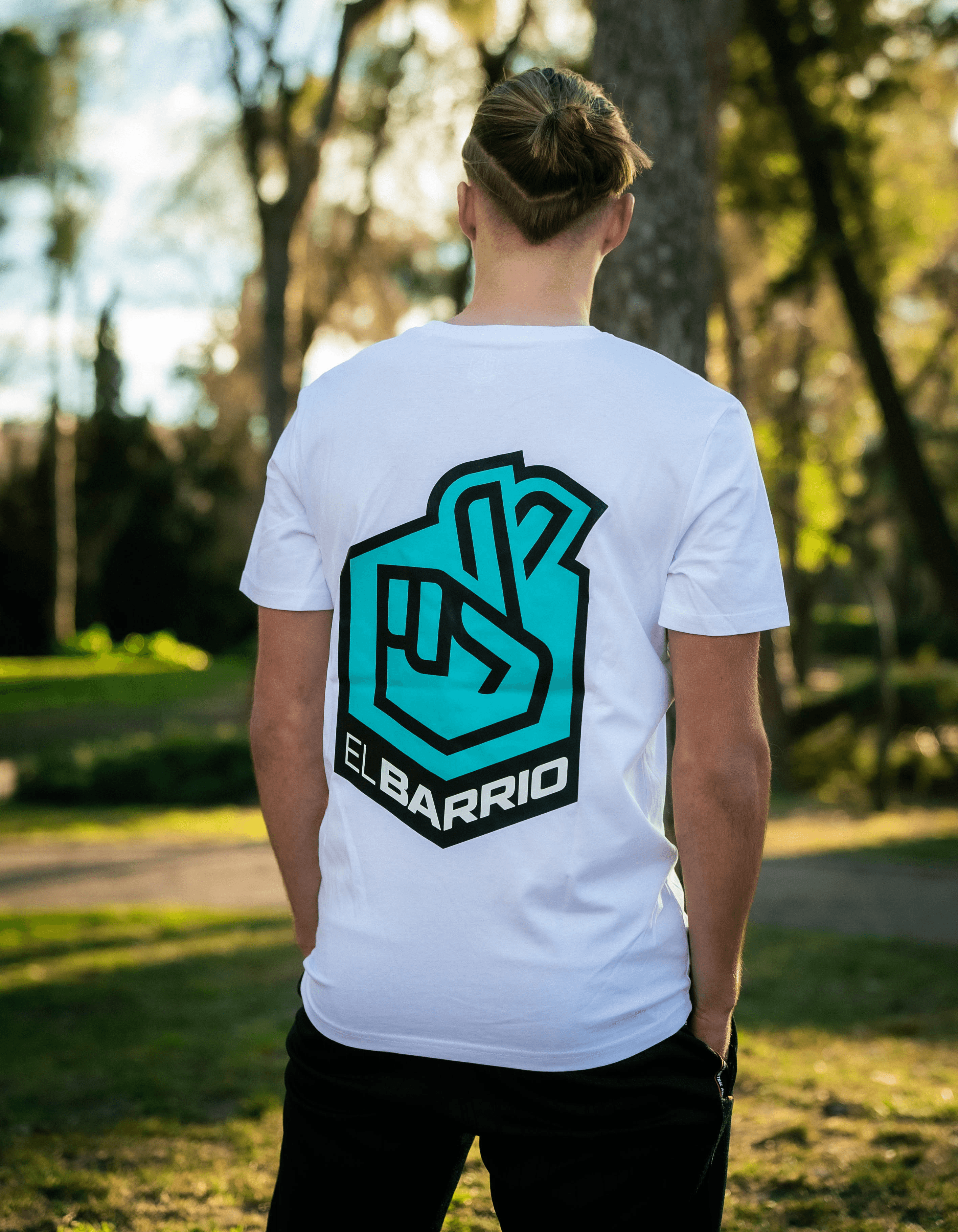 El Barrio T shirt, model photoshoot