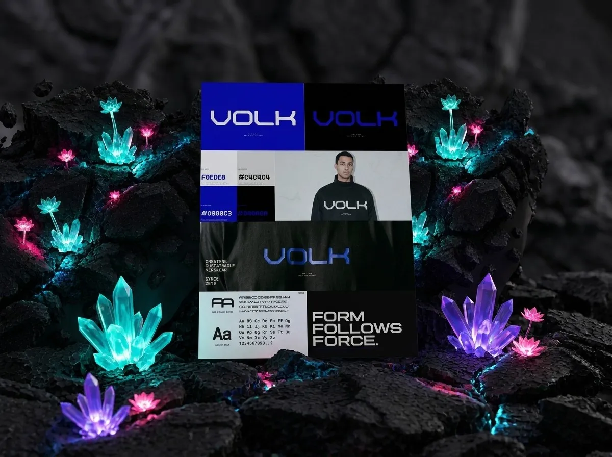 Identité visuelle et mockups de la marque Volk, par Whiscat Studio