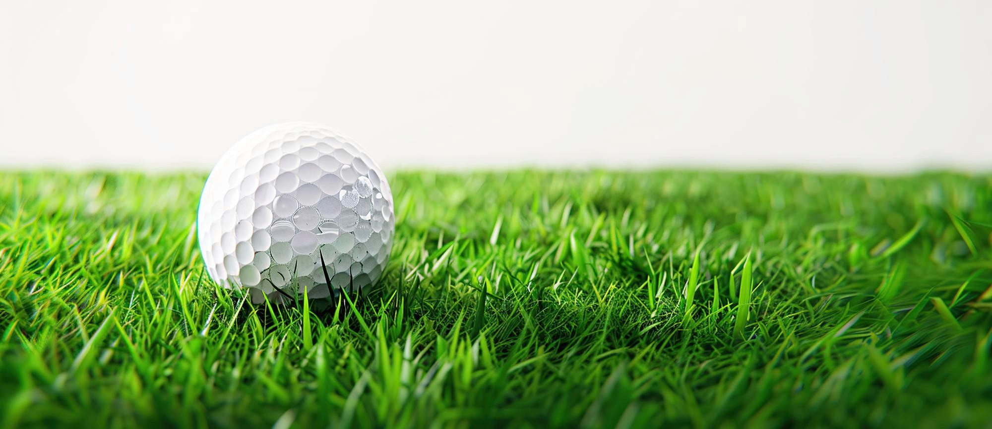 Close-up of a golf ball resting on bright green grass