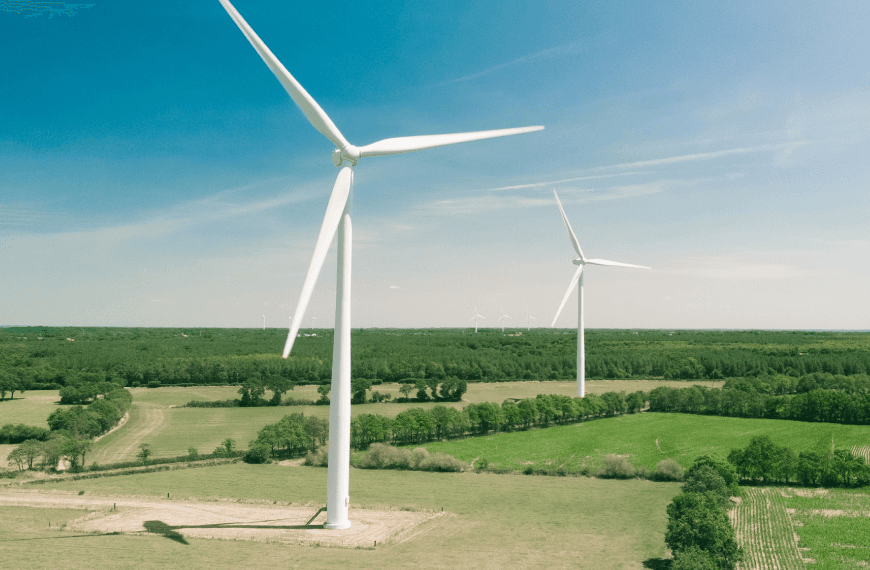 Two wind turbines in the countryside