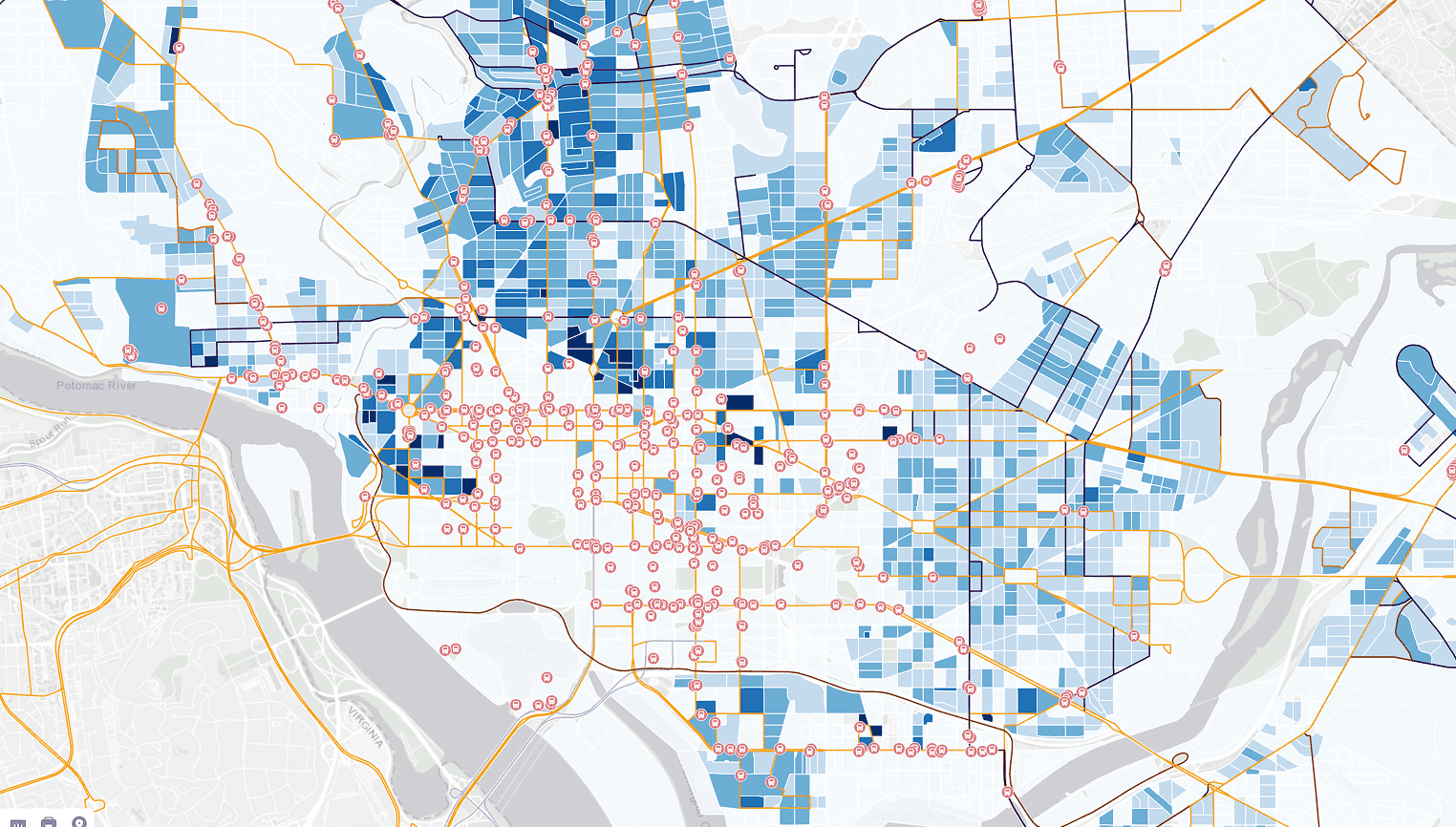 Public dashboard showing geospatial analysis of city services
