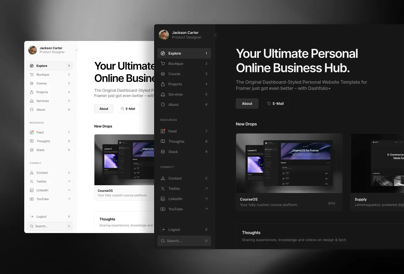 dashfolio+ framer template