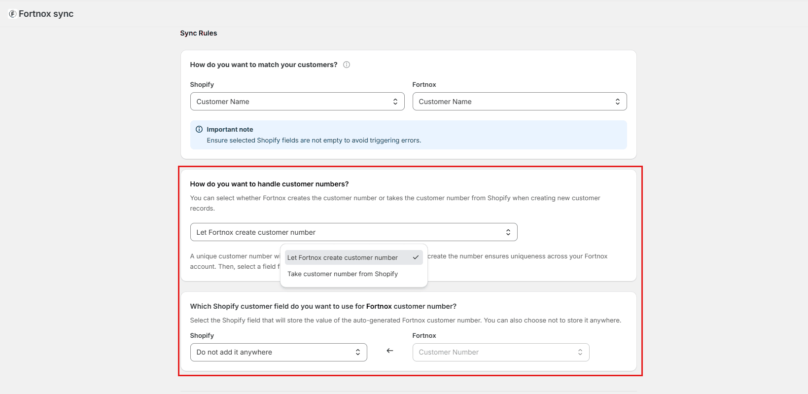 Customer Sync Settings