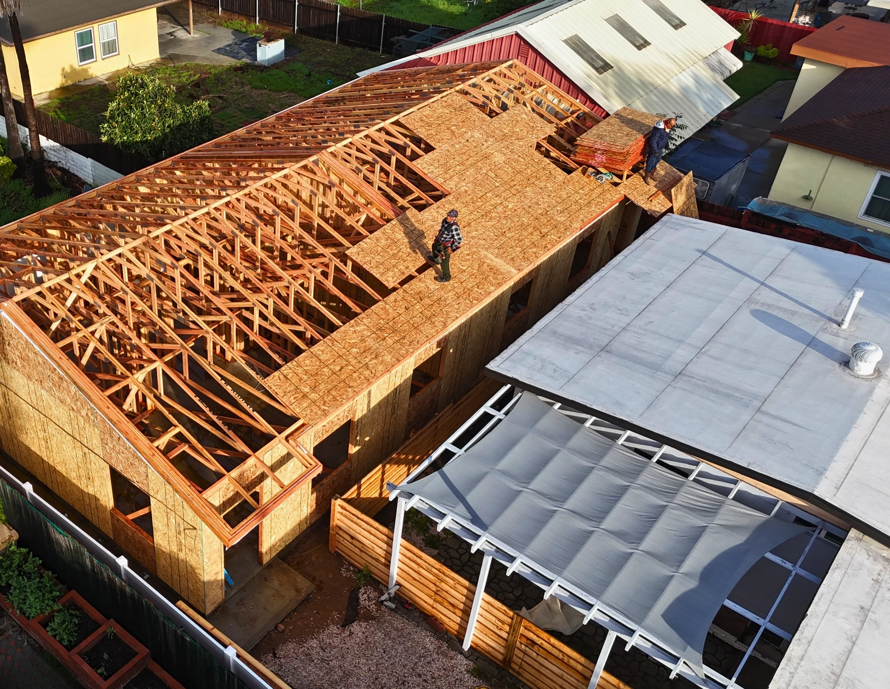 ADU framing project progress drone aerial