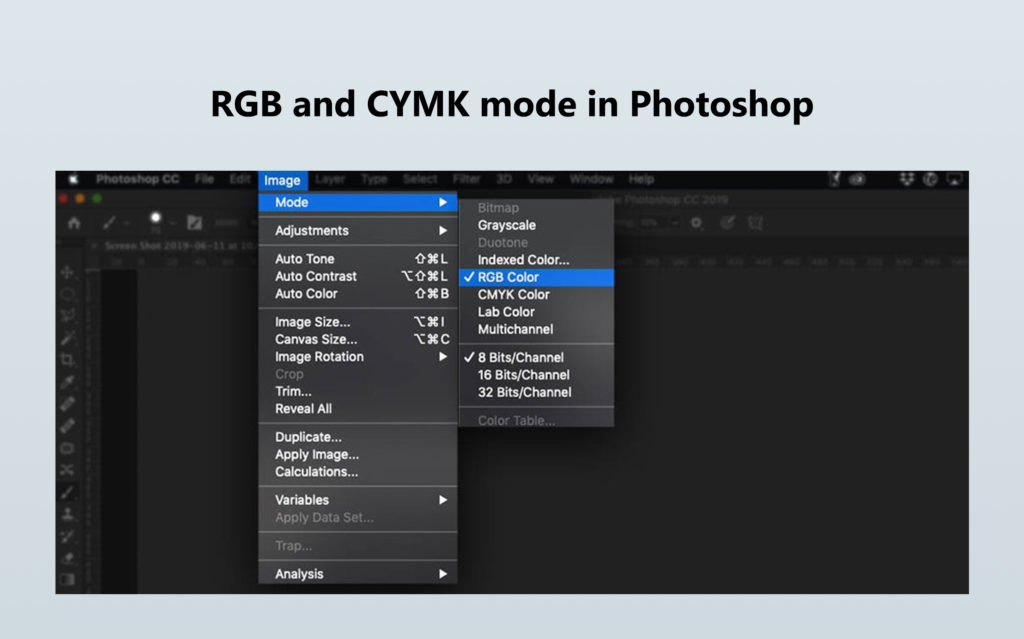 RGB and Cymk mode in photoshop