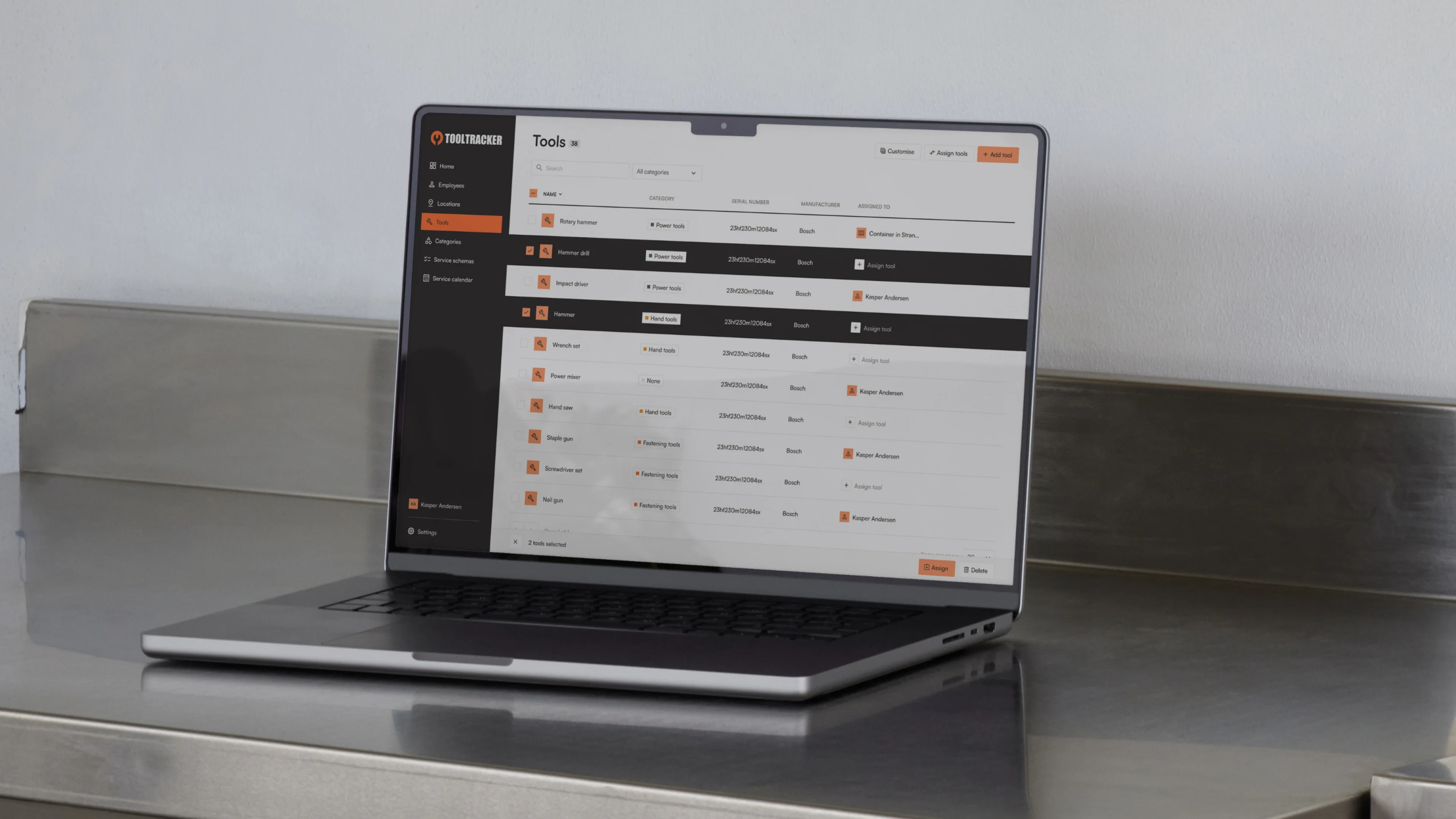 ToolTracker UI displayed in a Macbook.