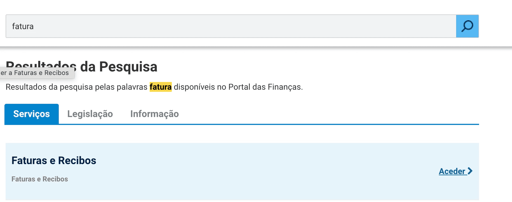 Faturas and recibos AT result 