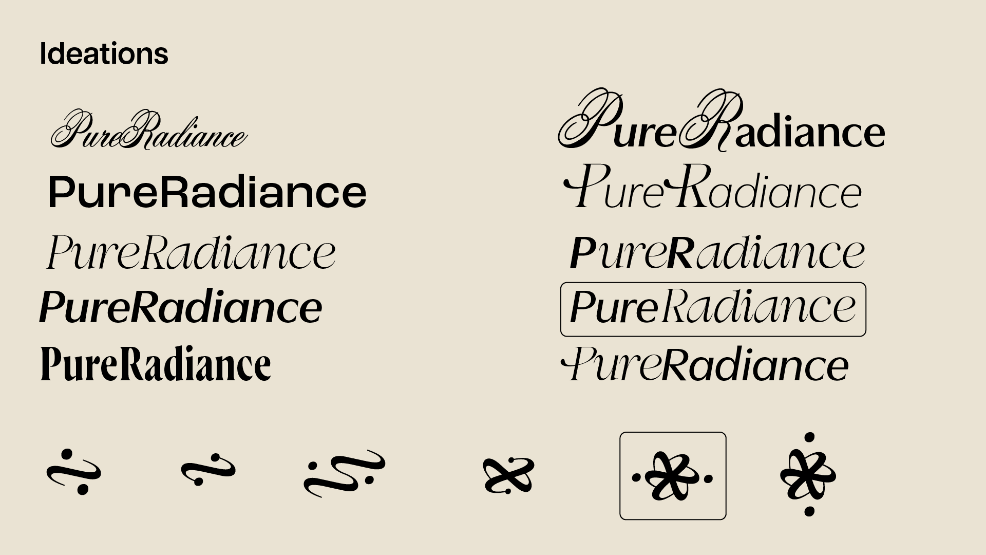 Image shows the text "Pure Radiance" and "Radiate Confidance" on a textured background in neutral tones.
