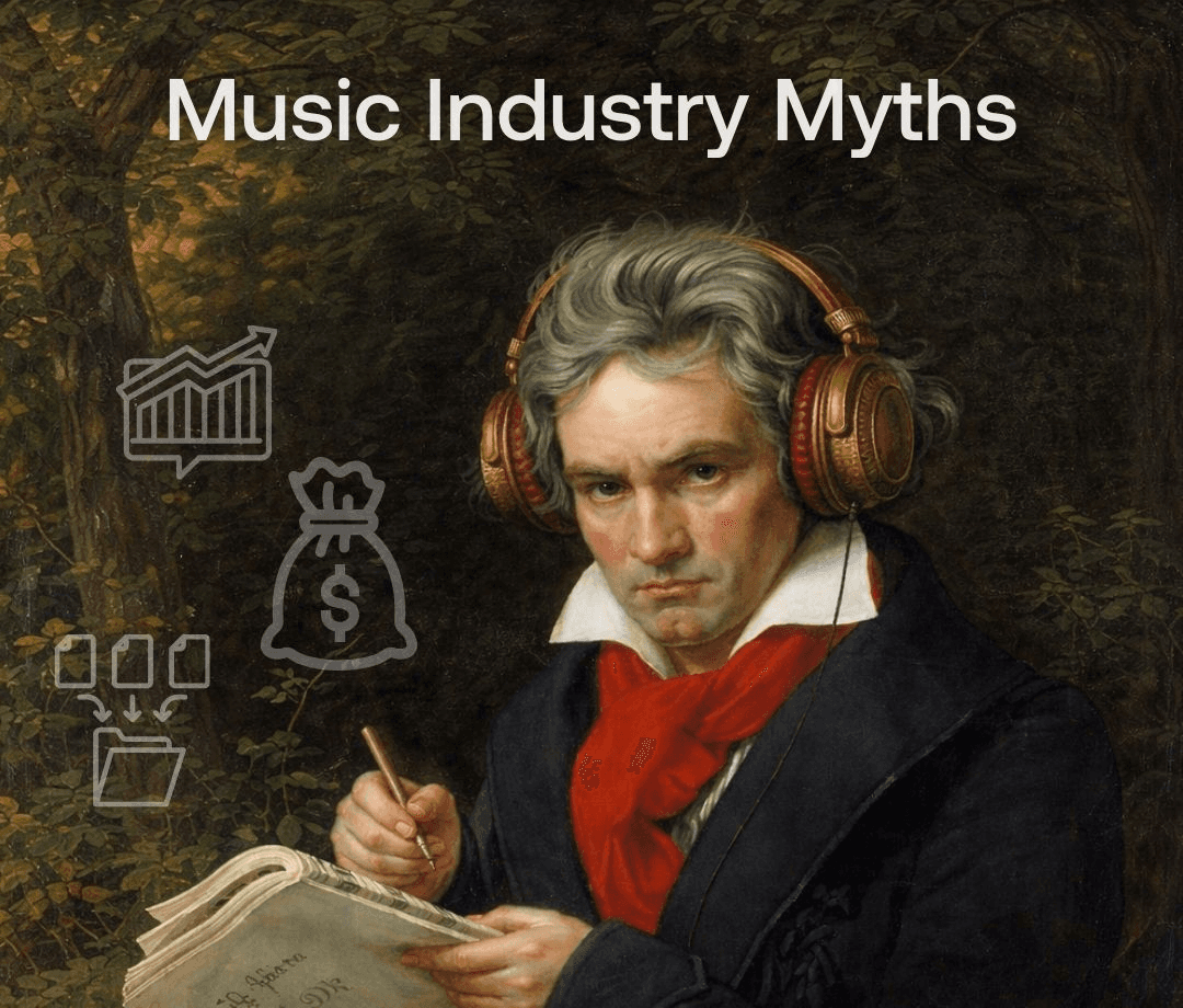 Cover image for ‘Things Artists Wish They Knew Earlier’: a surprised classical portrait with simple icons representing ads, content, and growth strategy.