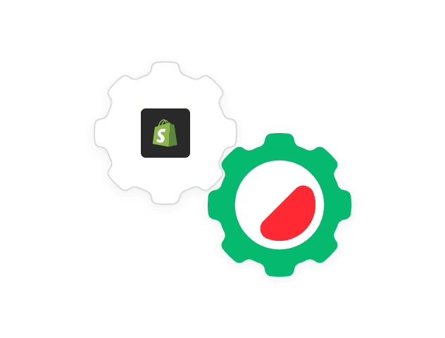 Logo's van Shopify en Watermelon als twee in elkaar grijpende tandwielen