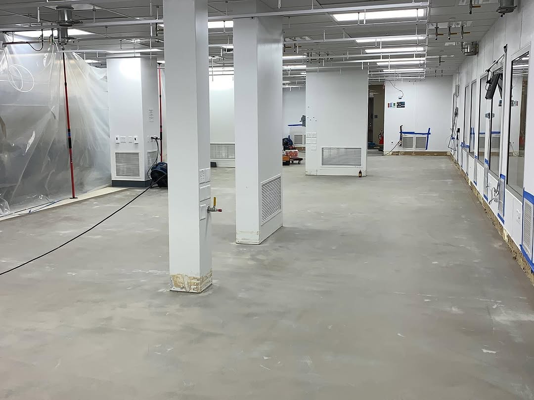 Clean, dry slab ready for static-dissipative tile